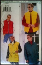 5213  BUTTERICK MR. EZ LONGER COLLAR ZIP JACKET, VEST LENGTHS PATTERN XS-MD; LG-XL CHOICE